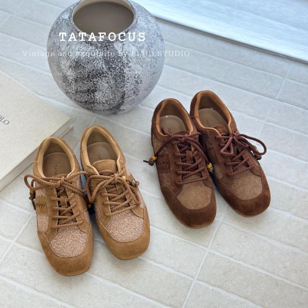 2025 autumn new retro anti-velvet cowhide splicing cotton and linen small German training versatile comfortable casual fashion women's shoes