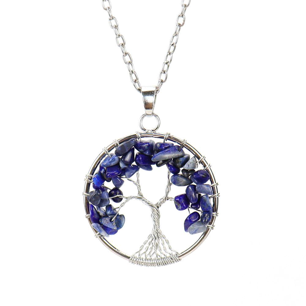 Silver Hand-Wound Colorful Crystal Gravel Tree Root Tree Of Life Pendant Necklace N112