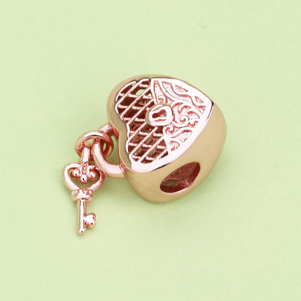 New Authentic Copper Rose Gold Lock An Arrow Through The Heart Charm Suitable For Authentic Wrist Bracelet Accessories Women Jewelry
