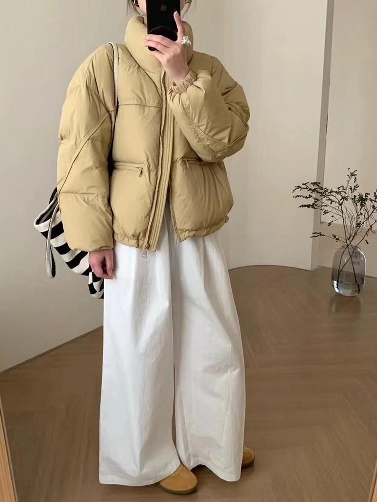 European Style Women's Short Down Jacket, Stand Collar, Winter 2026 Fashion, with Pockets and Zipper, Warm and Trendy.
