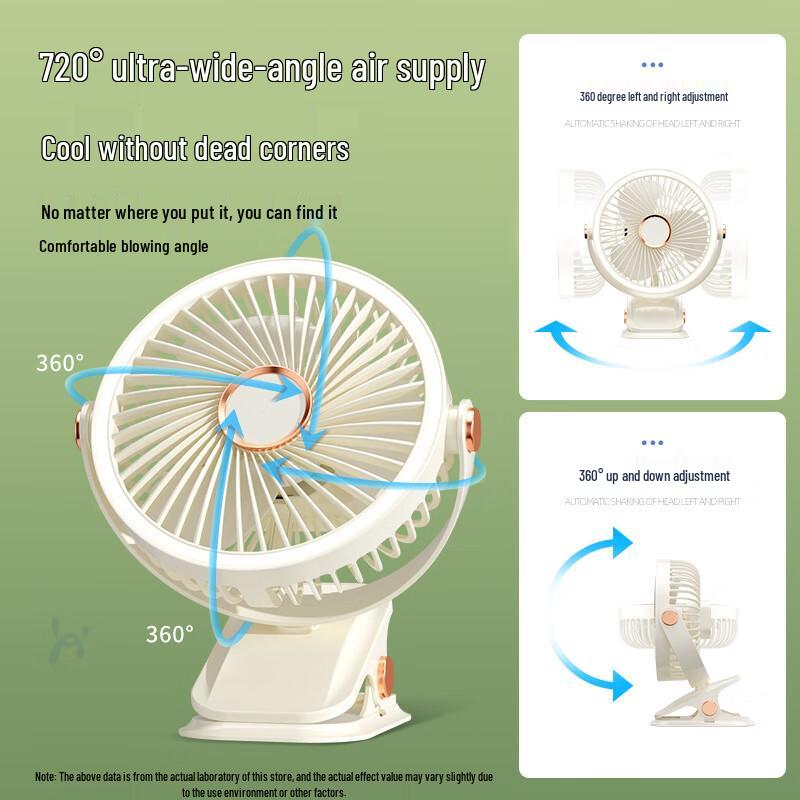 OEING Portable Rechargeable Clip-on Desk Fan with Night Light