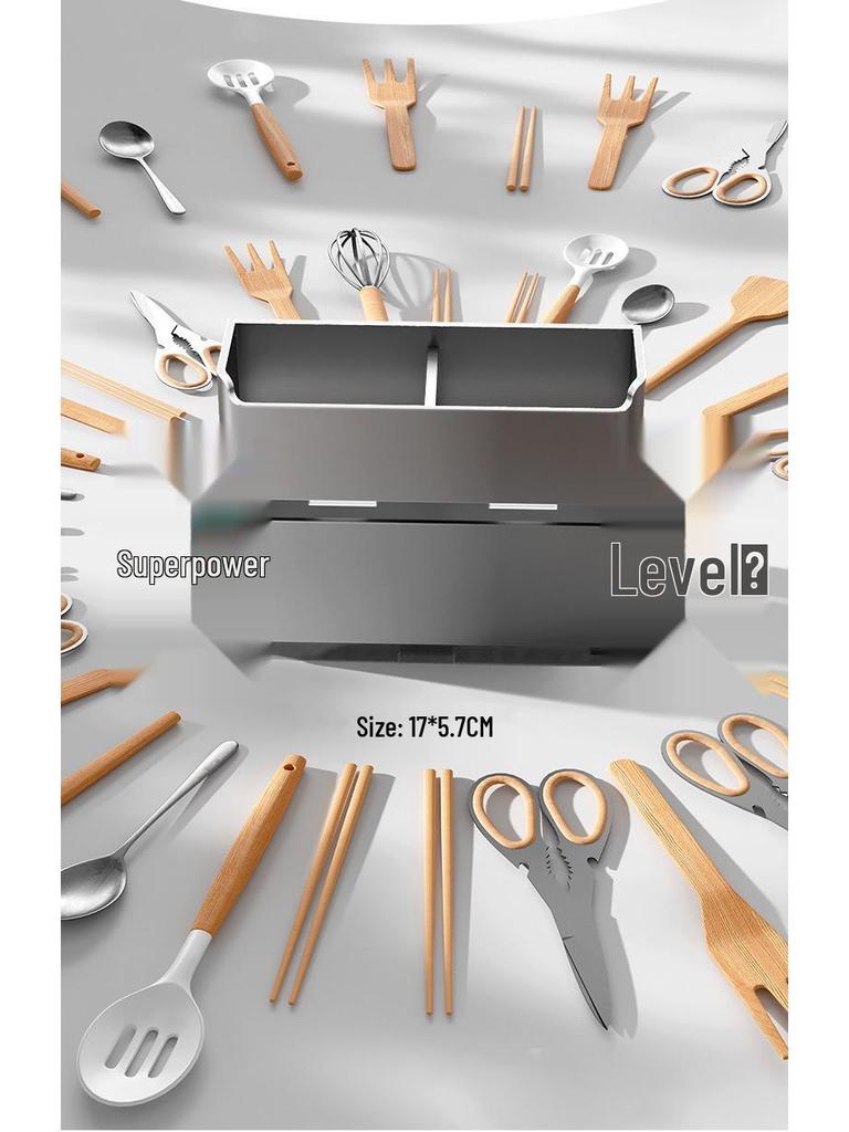 Wall-Mounted Kitchen Chopsticks & Utensil Holder with Draining Basket and Rag Rack