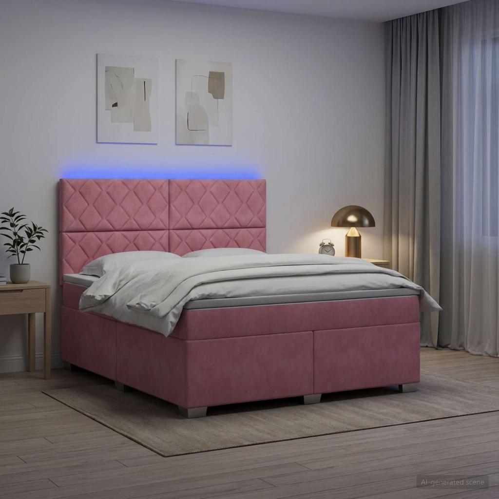 Box Spring Bed with Mattress and Headboard Pink 140 X 200 Cm Velvet