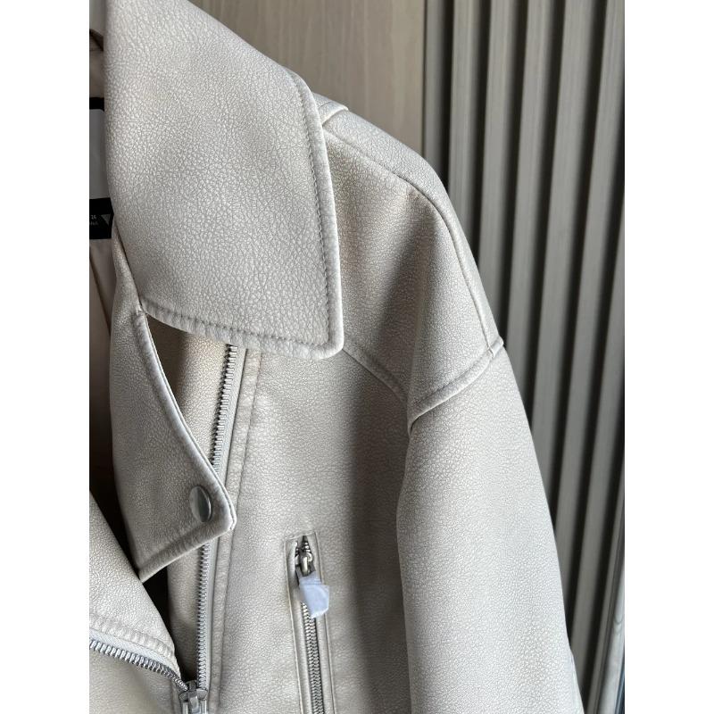 Kurtka Biker ze Sztucznej Skóry Klapy Zamek Dekoracja Luźny Krój Krótki Damski Płaszcz ze Sztucznej Skóry