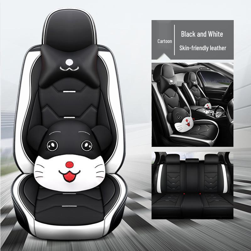 2022 Cartoon Mouse Leather Car Seat Covers - Universal, Four Seasons Full Wrap Set