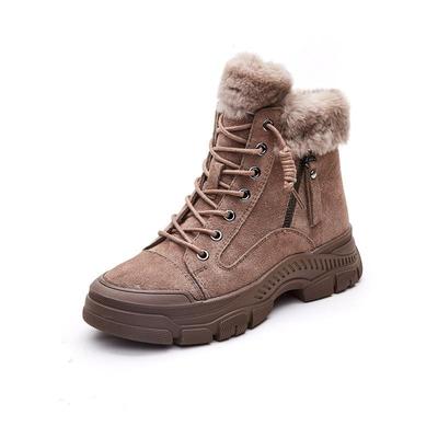 Winterschuhe Damen Schneestiefel Dicke Sohle Warme Plüsch Kalte Winterschuhe Echtes Leder Damen Stiefeletten