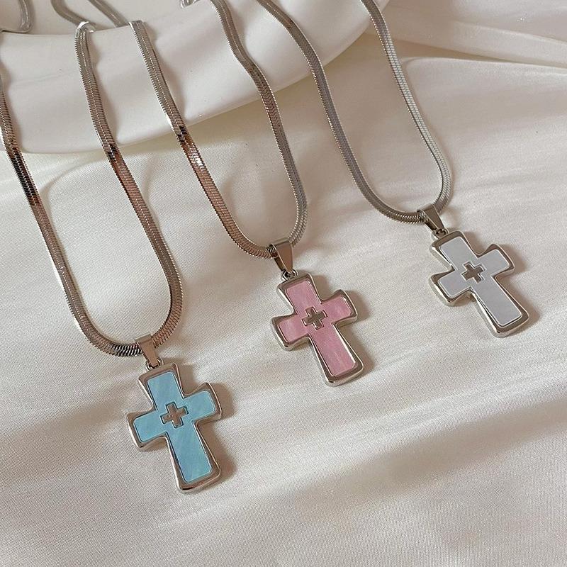 Y2K Cross Pendant Necklace with For Women Girls Gothic Punk Metal Cross Sweater Chain Unique Fashion Jewelry Accessories Gifts