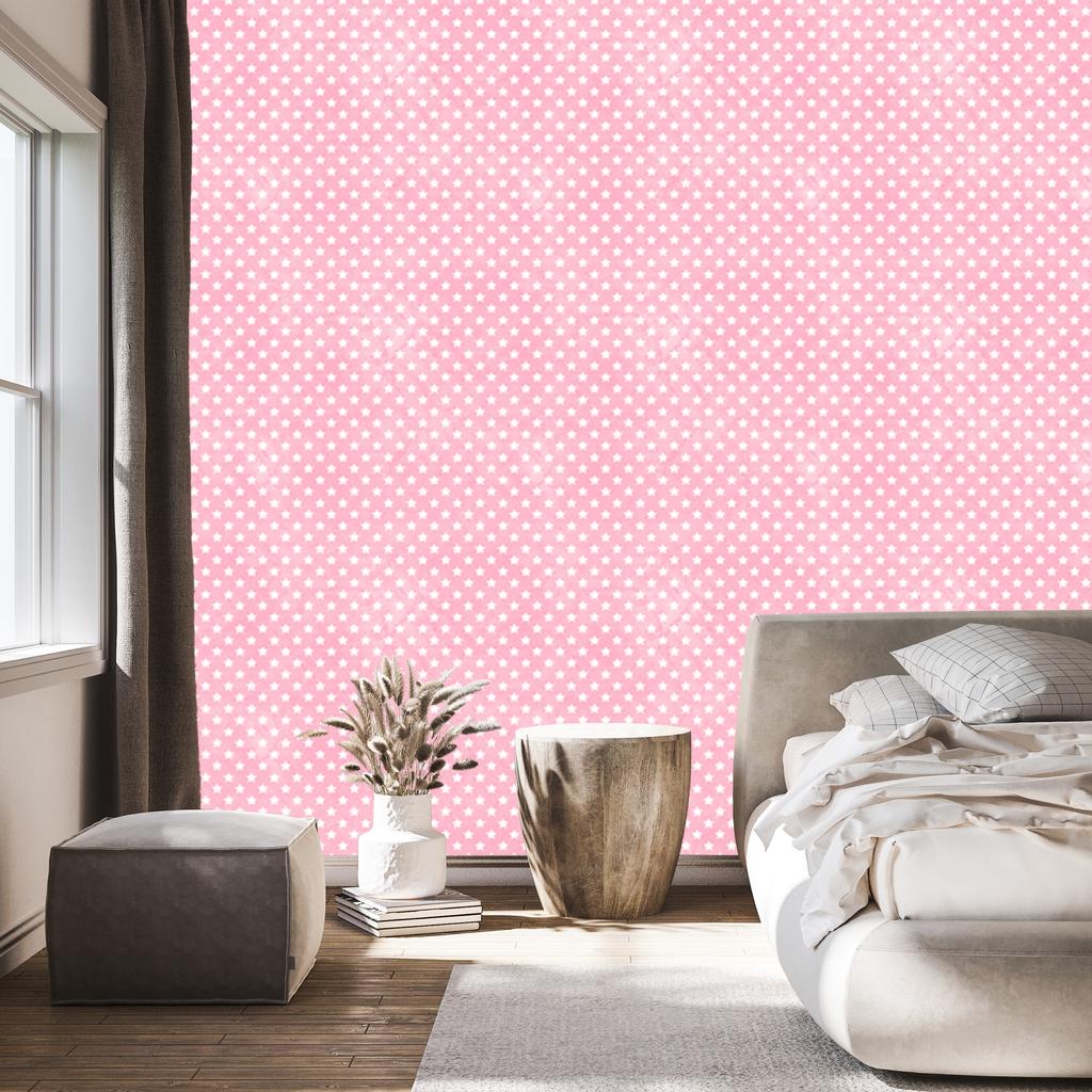 Stars Wallpaper Powder Pink and White, Soft Shapes 50x1000