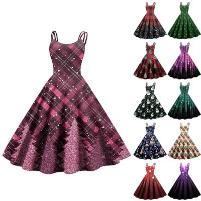 Women's Fashion Christmas Printed Sexy Strapless Gothic Cocktail Dress Punk Vintage Dress