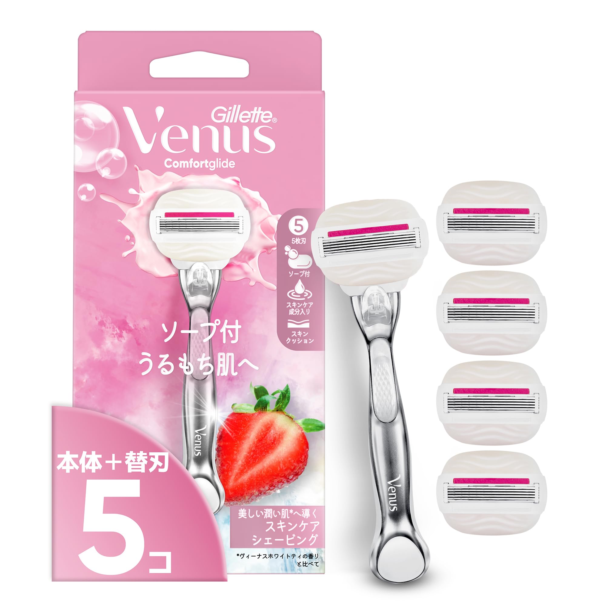 

Venus VENUS Бритва Comfort Glide для с ароматом клубничного поля для увлажненной и мягкой кожи Включает 5 сменных лезвий Женщины, Мыло, Аромат, Кожа,
