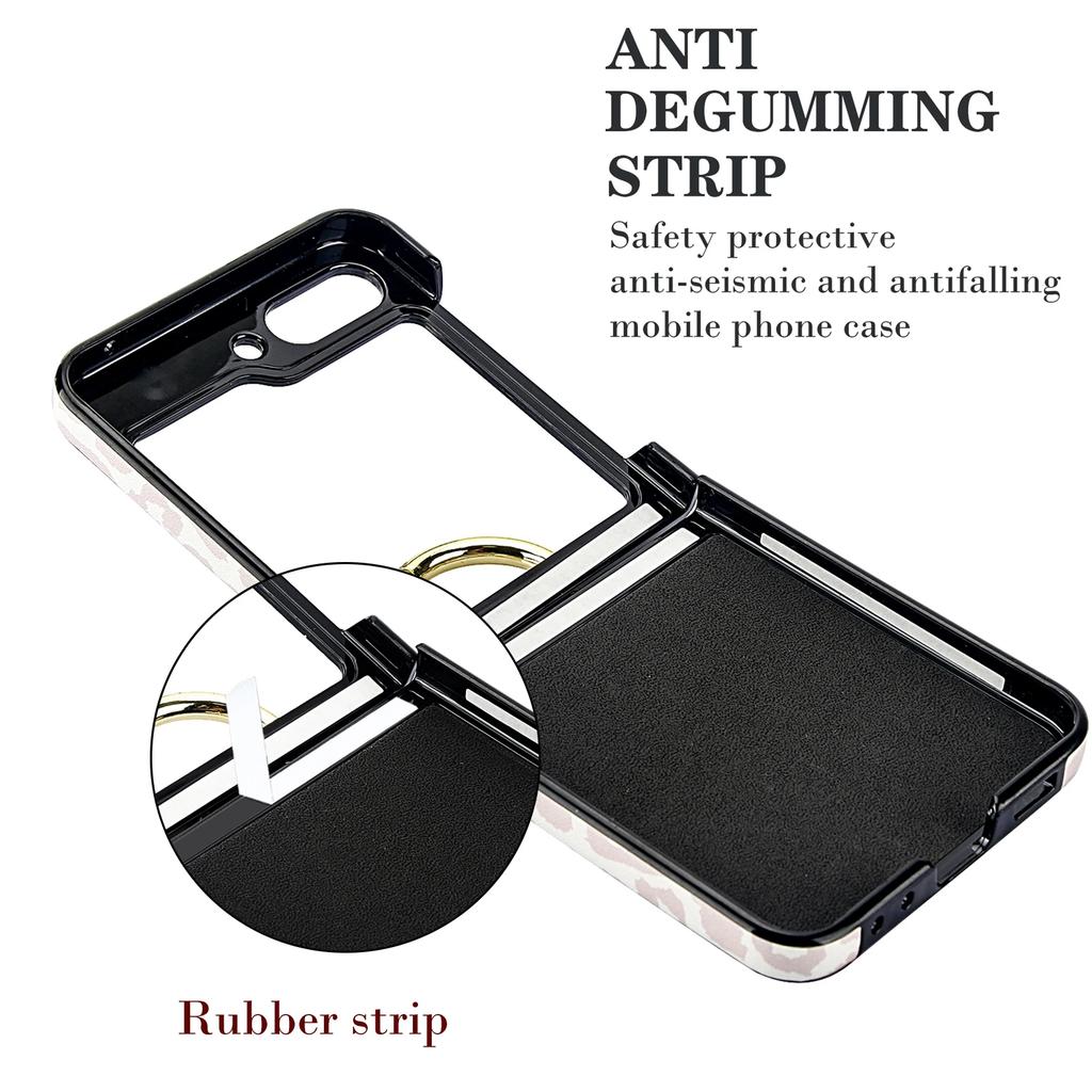 Ring Holder Matte Leather Case For Samsung Galaxy Z Flip 6 5 4 3 Flip5 Flip4 5G Leopard Pattern Ultra Thin Skin Feeling Cover