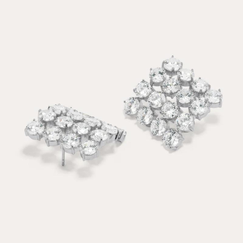 New High-End Geometric Square Full Of Zircon Tide S925 Silver Needle Earrings Retro Hong Kong Style Fashion Ol Earrings