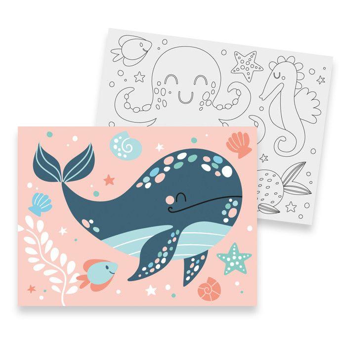 Peinture au numéro enfant Baleine 18 x 24 cm 2 pièces