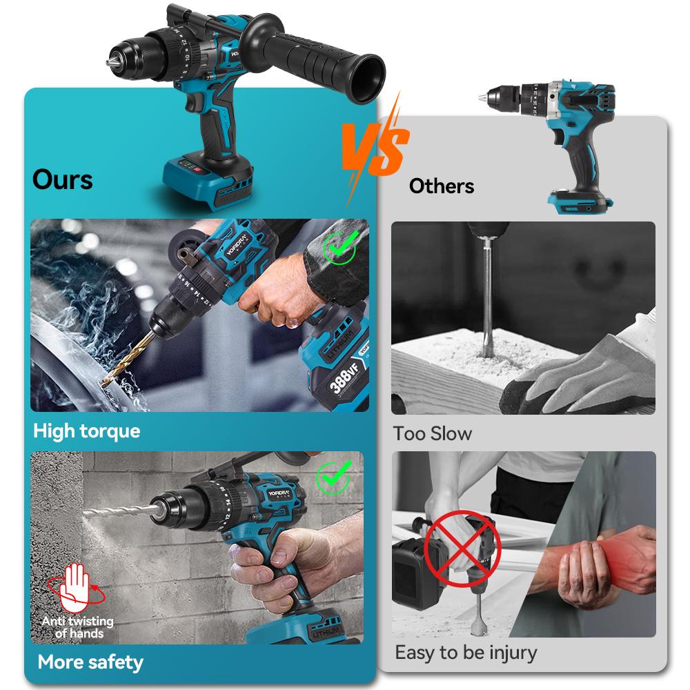 Yofidra 900 Nm 13 mm Bürstenloser Elektrischer Schlagbohrschrauber 20+3 Drehmoment Akku-Schrauber Kraftwerkzeug für Makita 18V Akku-Stift