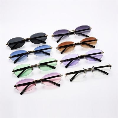 Retro Cut-Edge Oval Frame Sunglasses Street Style Uv400 Protection Punk Shades Frameless  Eyewear For Women