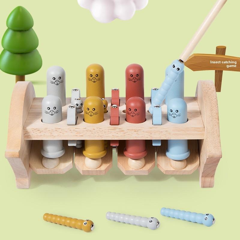 Wooden Fishing And Groundhog Children Puzzle Toys For Early Childhood Learning