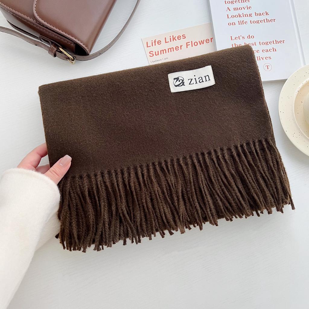 New casual versatile simple solid color warm scarf gentle Japanese and Korean version fashion atmosphere fringed shawl