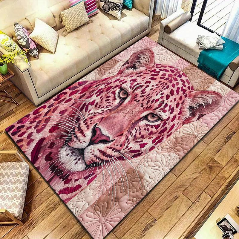 Pink animal leopard Pattern Square Carpet,Area Rug,Carpet Rug for Living Room Bedroom Sofa Playroom Decor,Non-slip Floor Mat,Holiday Birthday Gifts