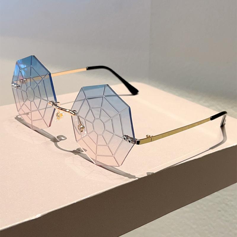 Cobwebs Shaped Sunglasses Men Rimless Stylish Funny Decor Shades Women Ins Trendy Chic Brand Design Rave Sun Glasses