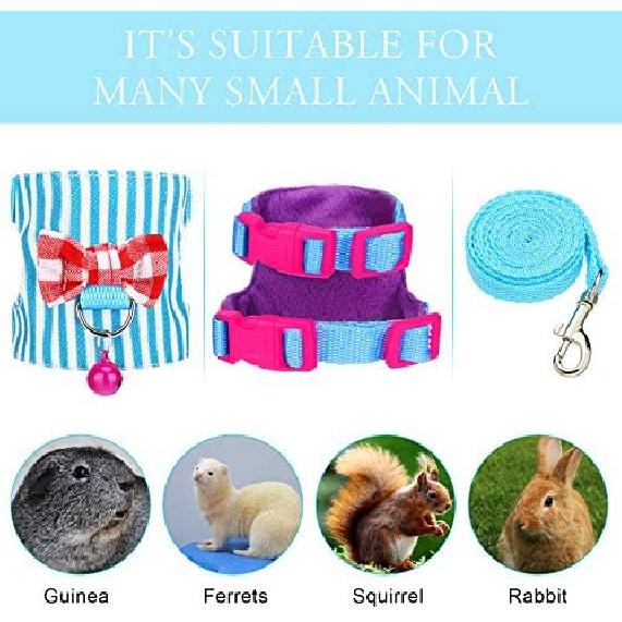 4 Pieces Ferret Harness and Leash Set Ferret Leash Small Pet with Cute Bowknot and Safe Bell Decor Chest Strap Harness for Outdoor Walking Rabbit