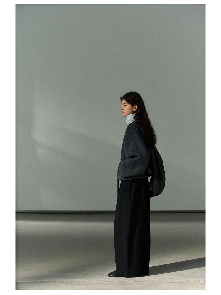 Shi Ji TR Pleated Cocoon Trousers: Autumn Mid-rise, Slimming, Versatile, and Casual Long Pants M7618