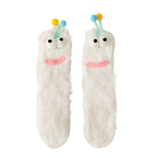 Urocze Puszyste Skarpety Przytulne Ciepłe Miękkie Skarpety z Dużymi Oczami Długowłose Zabawne