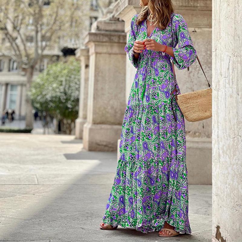 

Женское весеннее модное платье в стиле бохо с V-образным вырезом и длинными рукавами средней длины XXL зелёный