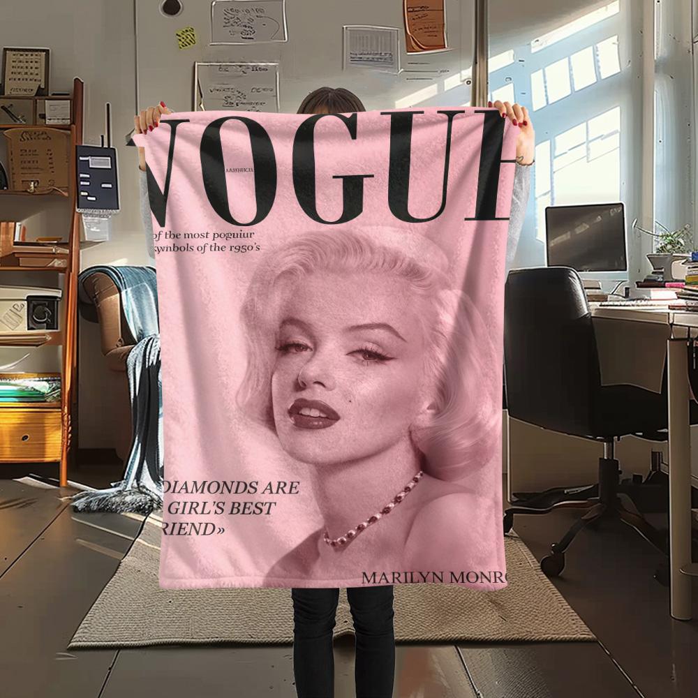 1PC Marilyn Monroe Print FlAannel Blanket, High quality Comfortable for All Seasons, Home Decor, Warmth and Comfort