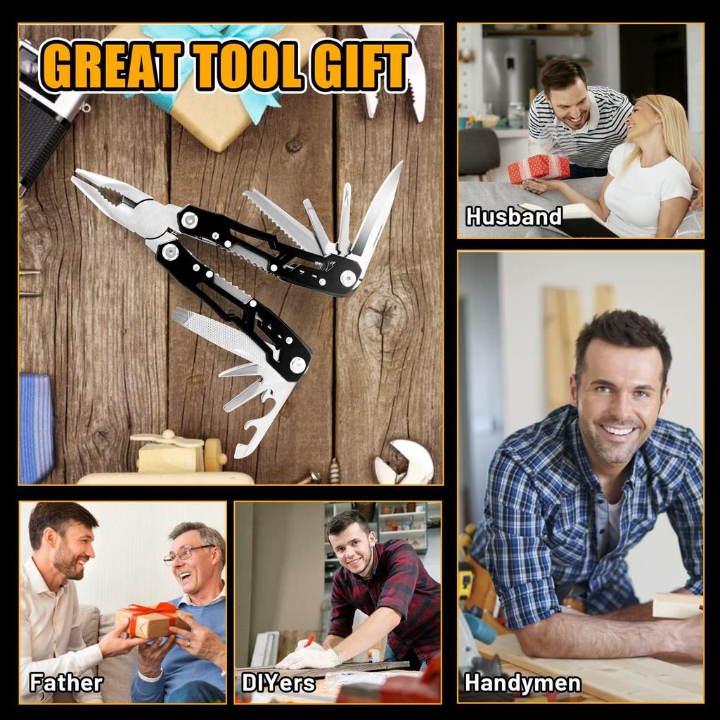 14 in 1 Multitool, Multitool Pliers Multi Tool for Men, Stainless Steel Multi Tool Pocket, Pliers, Bottle Opener, Screwdriver with Nylon Sheath -