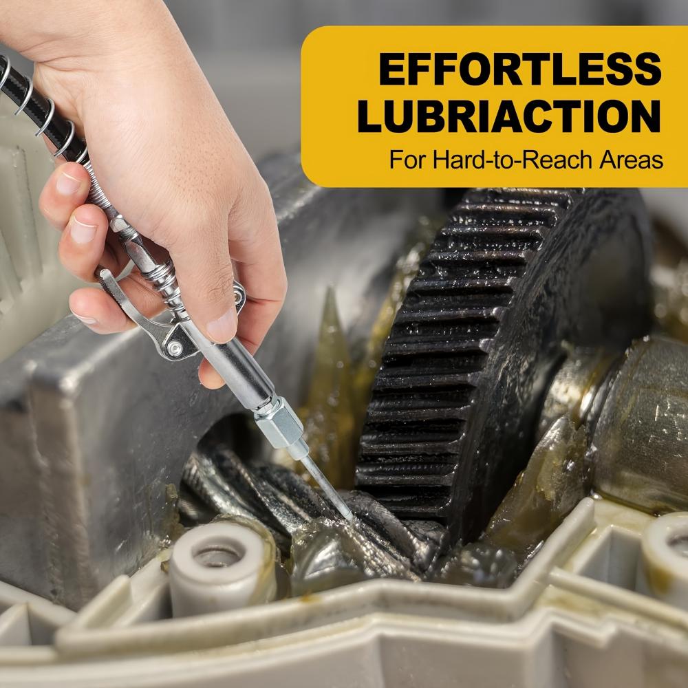 Hochleistungs-Fettpressen-Set, 8.000 PSI, 14 oz Edelstahlzylinder, 18 Schlauch, 2 Anschlüsse, 2 verlängerte starre Rohre, stilvolle Düse