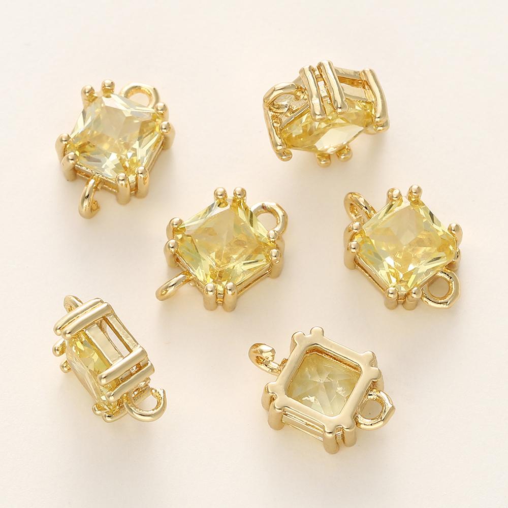4/6Pcs 14/18K Gold Color Plated Zircon Single Hole Love Heart Double Hole Square Pendants For DIY Jewelry Making Findings