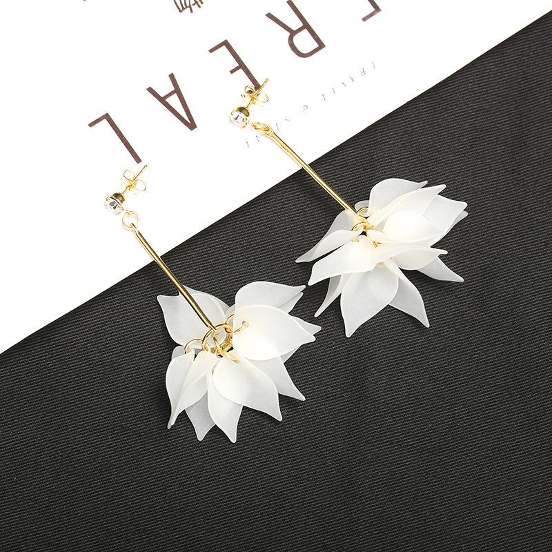 Korean Flower Petals and Leaves Long Fringed Stud Earrings, Japanese and Korean Personality Small, Fresh and Versatile Student Jewelry