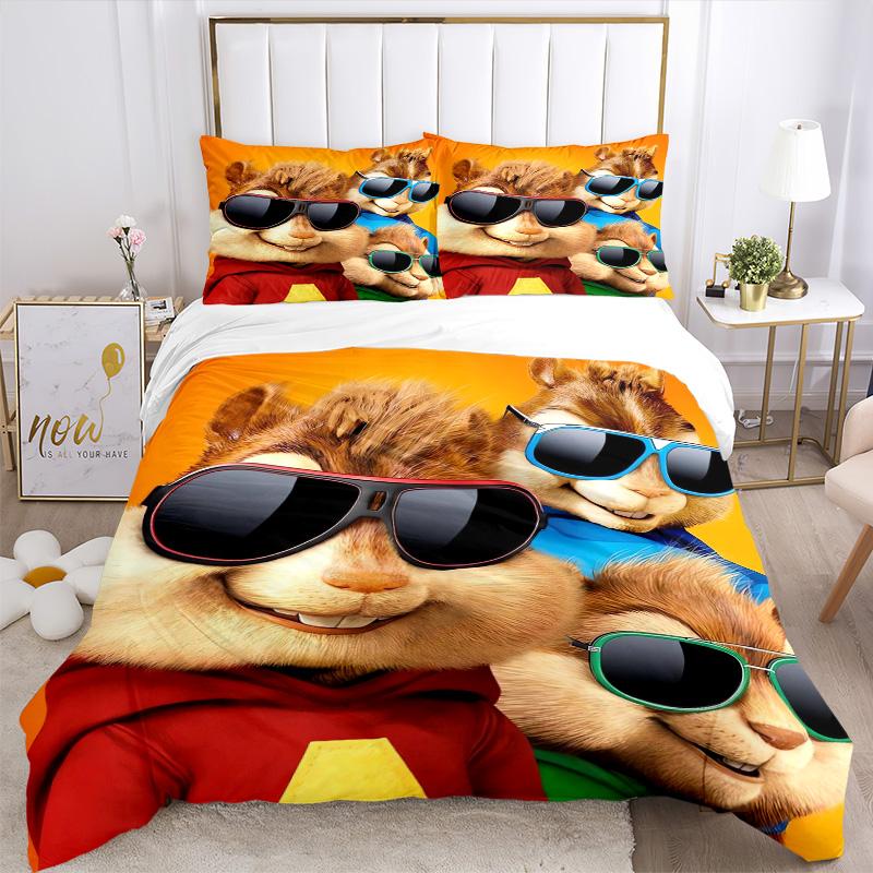Alvin Chipmunks Cool Sunglasses Print 3Pcs Bedding Setduvet Cover With 2 Bedropillowcase Home Birthday Gift