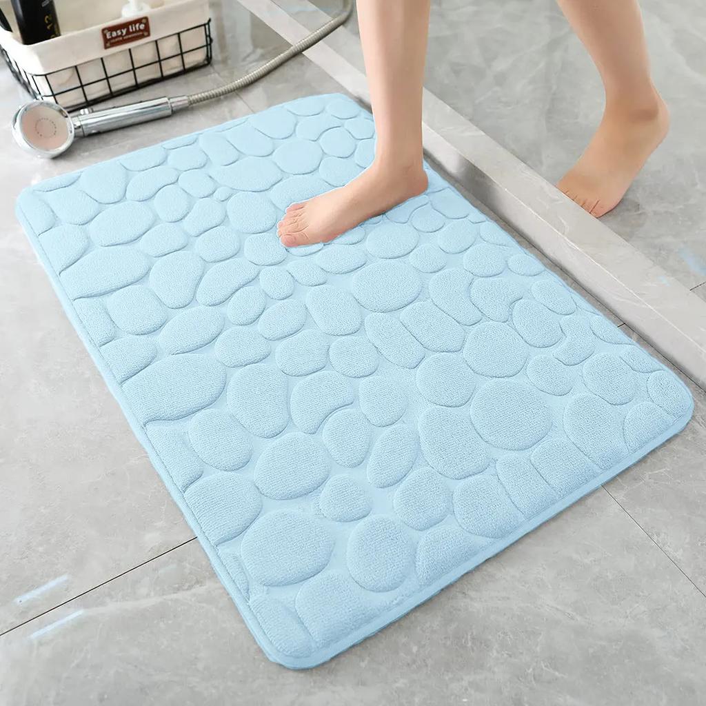 1pc Memory Foam Embossed Velvet Carpet Bathroom Living Room Non-Slip Mat Cobblestone Floor Mat Home Furnishings