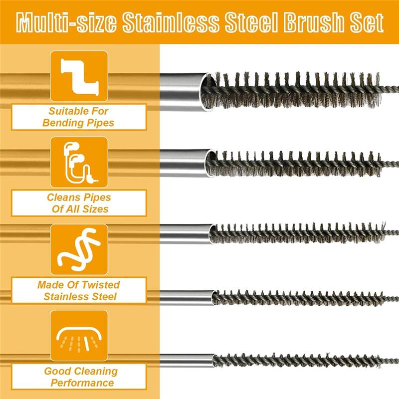 

ABWR-20 Pcs Tube Brush Kit, Stainless Steel/Brass Wire Tube Brushes, Strawcleaner Brush, Pipe Cleaner Brush For Auto Parts