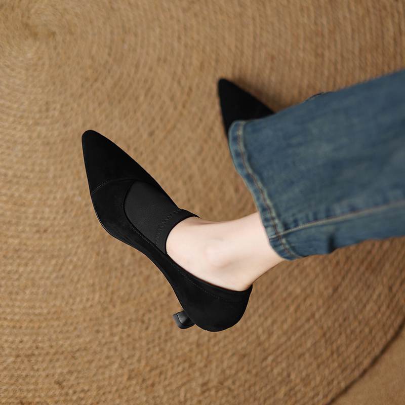 Krazing Pot Sheep Suede Autumn Winter Shoes Stiletto Med Heels Size 43 Size 42 Pointed Toe Deep Mouth Pumps