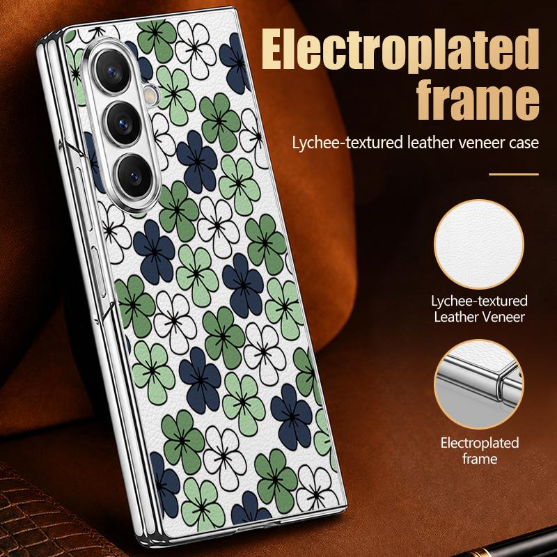 Vintage Clover Floral Case For Samsung Z Fold 8 Ultra 7 6 5 Luxury Plating Leather Skin Hard Phone Cover For Galaxy Z Fold8 Fold7 Fold6
