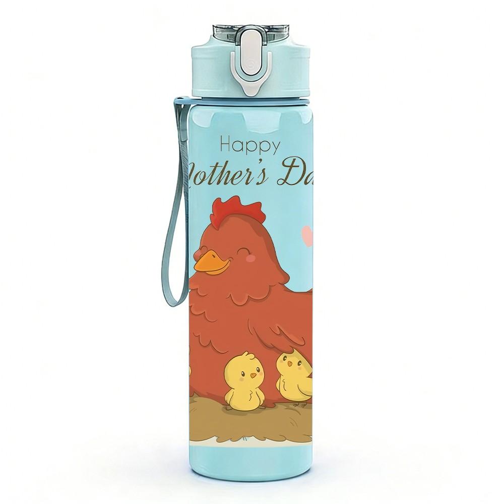 1PC Hen Flowers Happy Mothers Day Print 750ml Color Plastic Sports Water Bottle Leakproof Flip Straw Lid Suitable for Sports Office Home Use