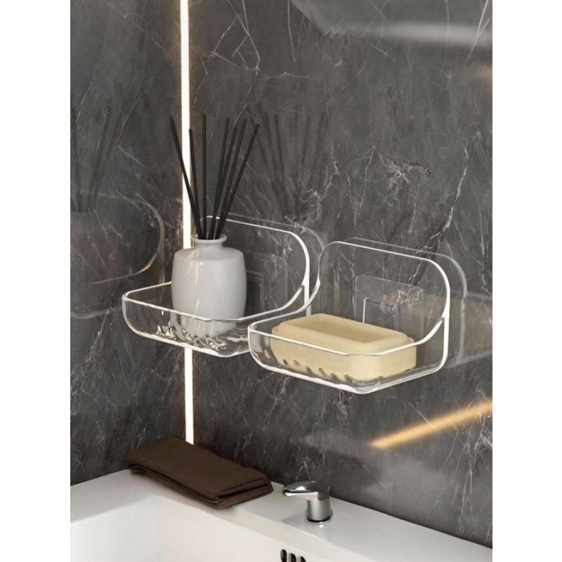 1pc Bathroom Wall Mounted Shelf No Drilling Storage Organizer for Toilet Washbasin Minimalist Clear Adhesive Bathroom Shelf Plastic Shower Caddy Self