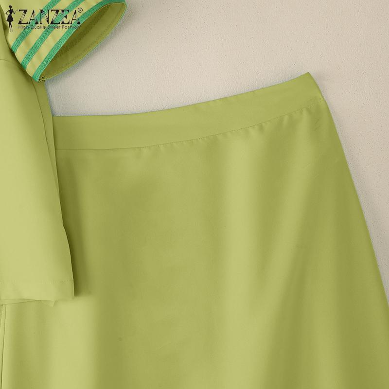 ZANZEA Women Short Sleeve Blouse and Skirts Summer Two Piece Suit Sets
