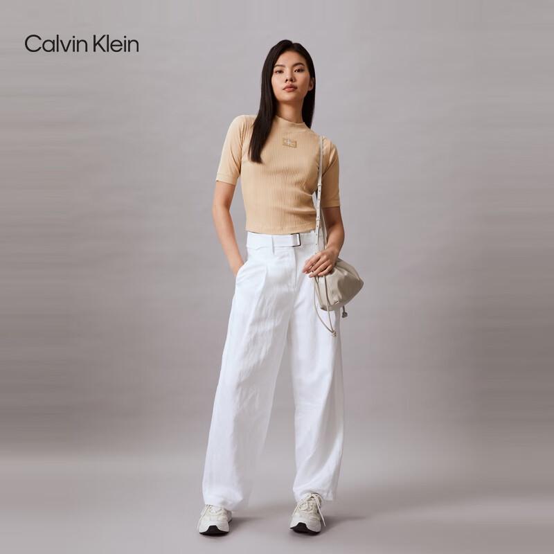 Calvin Klein Jeans Women s Slim Fit Embroidered Logo Knit T-Shirt XS