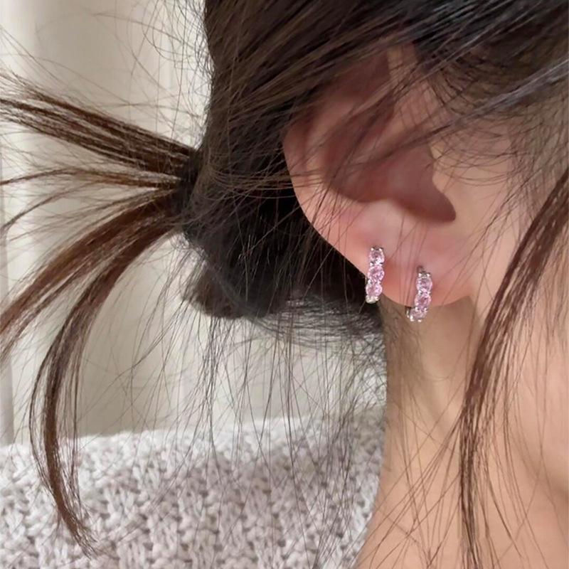 Niche Design Vibrant Zirconia Ear Cuff for Women - Stylish, Simple, Versatile, and Luxurious Earring Trend EK328 Blazing Colorful Zirconia Ear Climber (Pink)