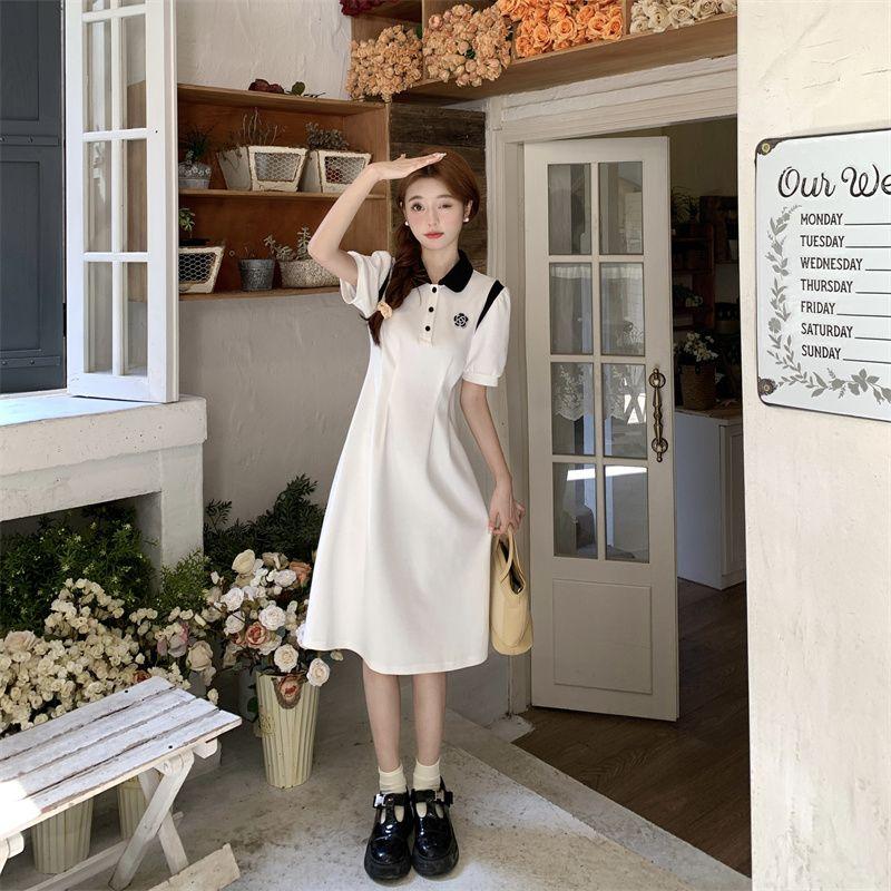 

Polo Collar Dress Girlish Big Kids Summer Clothes 2025 New Arrival Student Small Preppy Style T-shirt Long Skirt White 2XL