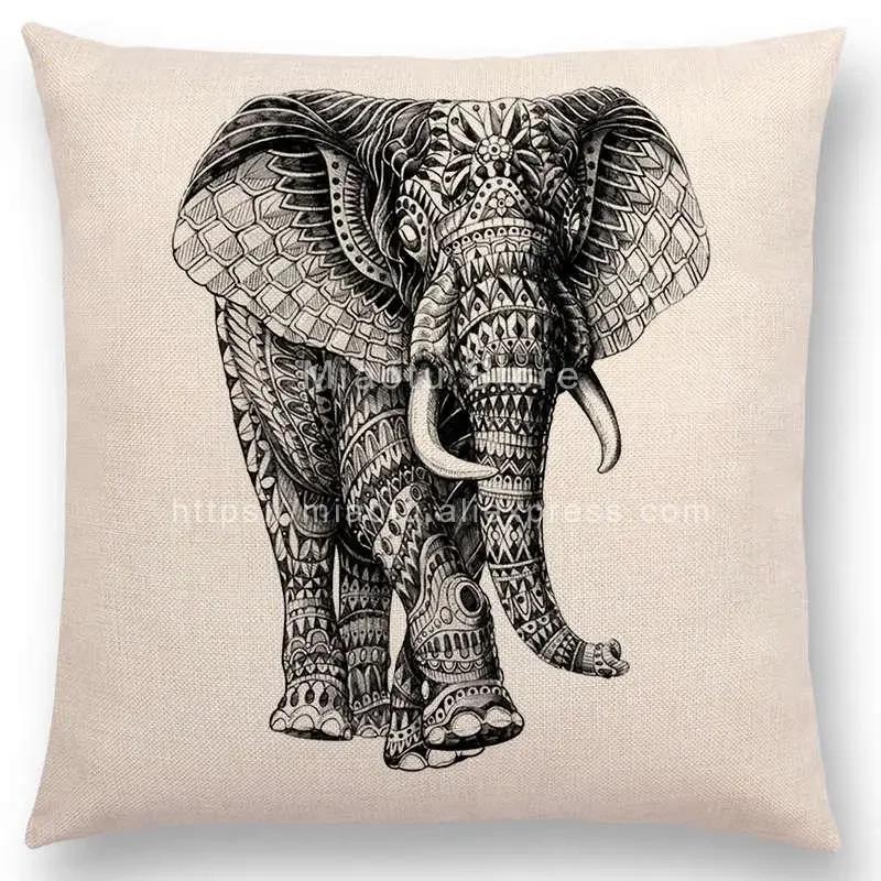 New Ornate Brave Animals Totems Free Beast Faith Tattoo Prints Cushion Cover Sofa Throw Pillow Case Owl Elephant Shark Bear