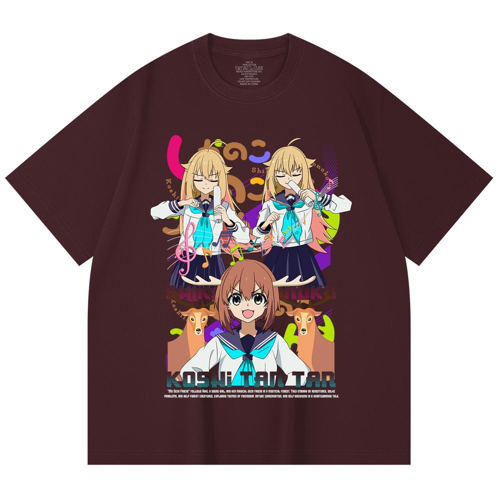 

230 Gsm 100% Cotton Shikanoko V1 Koshi Print Unisex Heavy Cotton T Shirt 2XL вина червоного кольору