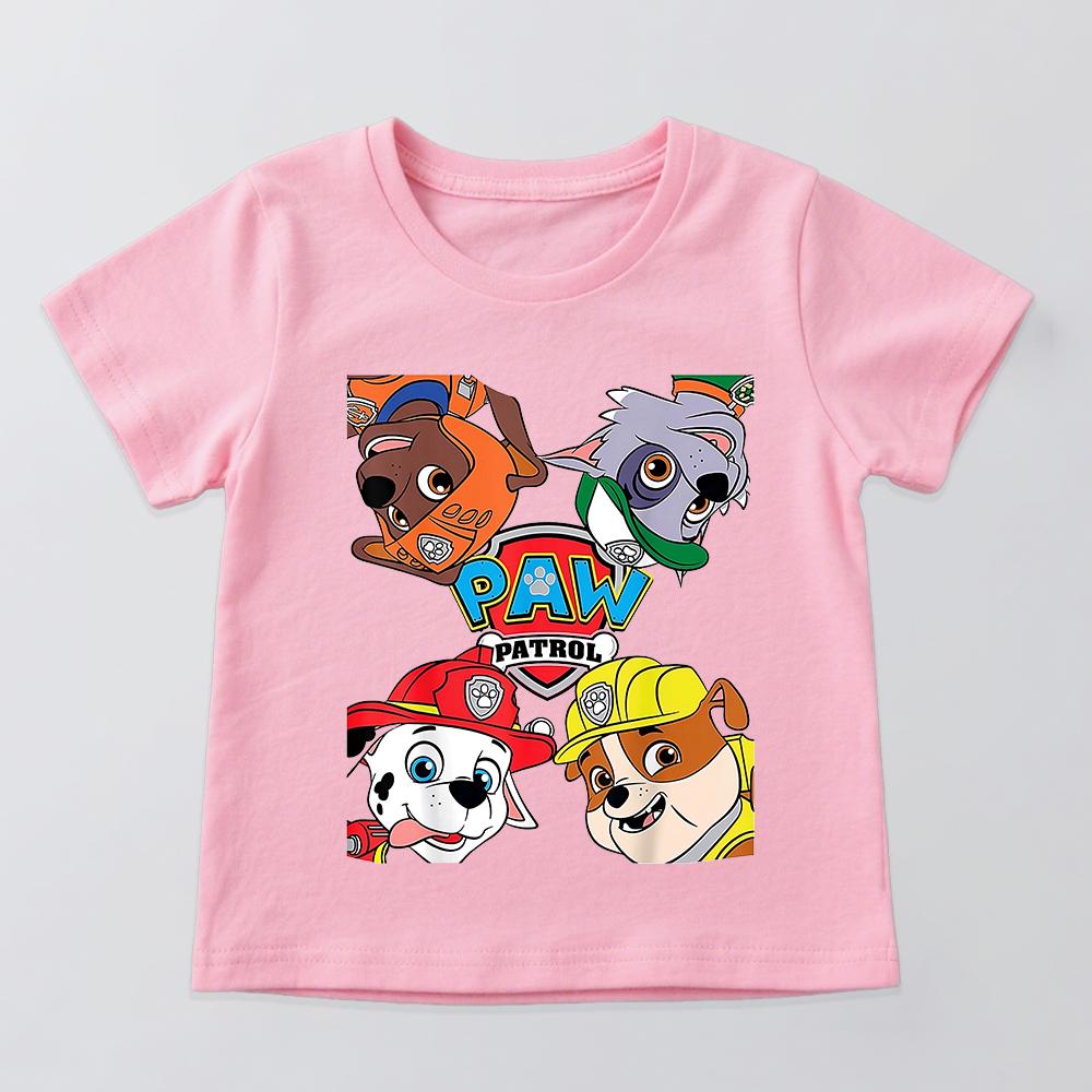 Paw Patrol Kids Cotton T Shirt Boys Girls Casual Short Sleeve Top Graphic Print Puppy Dog Cartoon Character Summer Clothing
