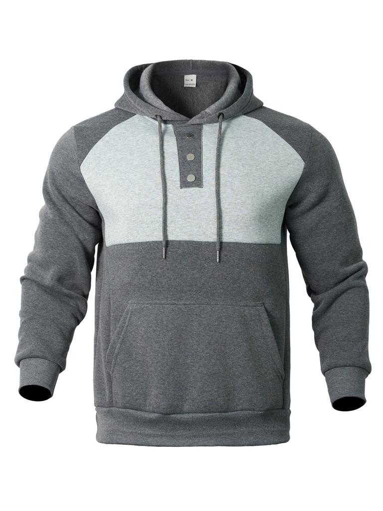 New Casual Men's Hooded Sweatshirt Contrasting Color Splicing Plus Velvet Pullover Handsome Top