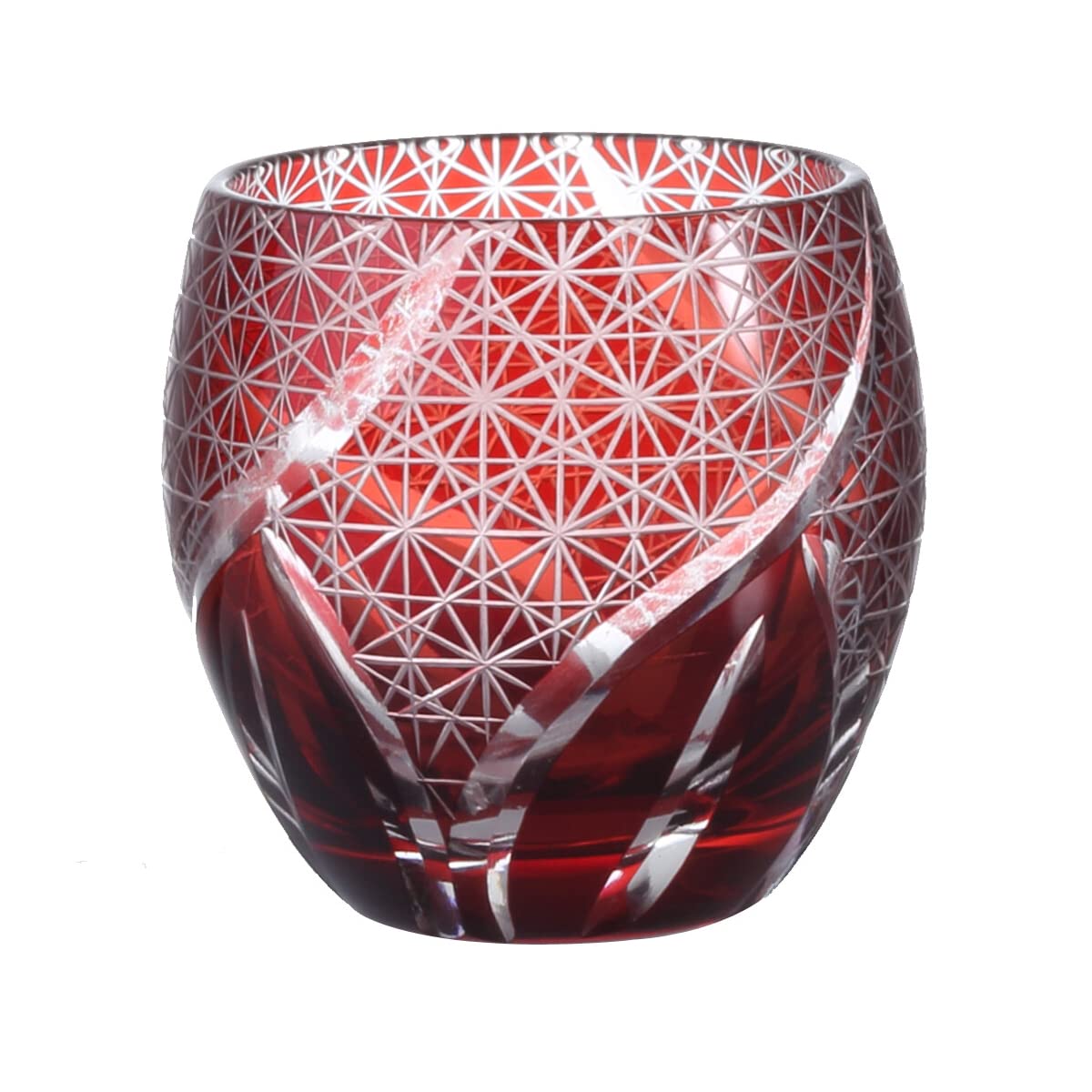 

Nostalgia Kiriko Glass Cup for x Ranbori Komon Current Model J-kitchens Egg-Shaped Sake, 5.5 5.9cm, 100cc, Pattern, Red,