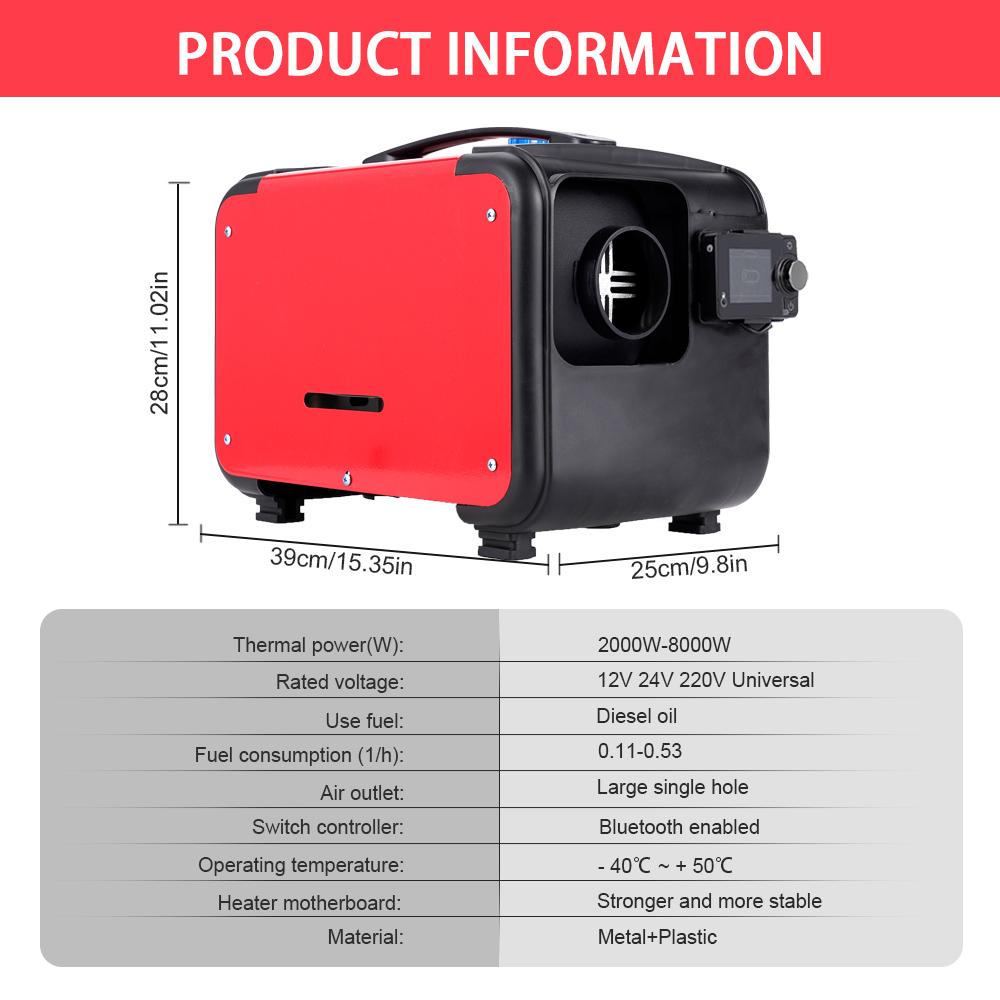 5-8KW 12V/24V/220V Car Diesel Air Heater Portable All In One Parking Heater Bluetooth Remote Control For Car Truck Heating