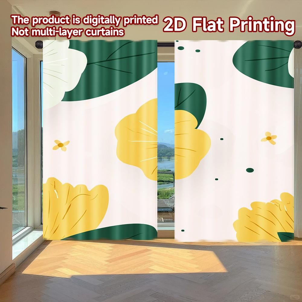 

2D FLAT PRINTING 2pcs Curtains (Without Rod) Floral Greenery Design (2) Women is Day holiday curtains Polyester Easy Install 100*130 HOOK 1pcs